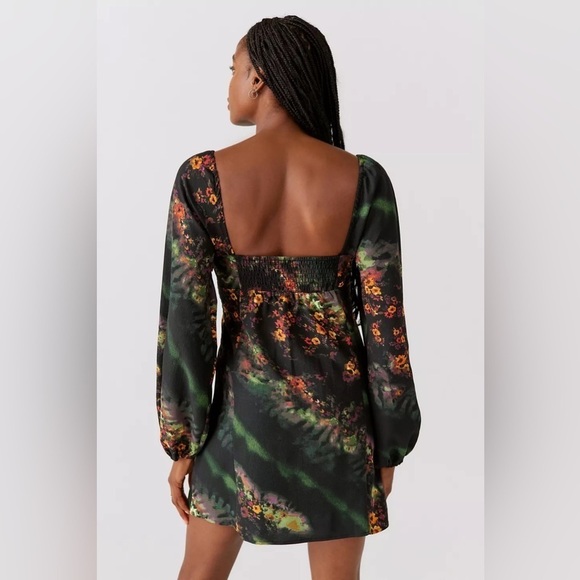 UO Vivienne Printed Long Sleeve Mini Dress, Green, Multiple Sizes, NWT - Picture 2 of 13